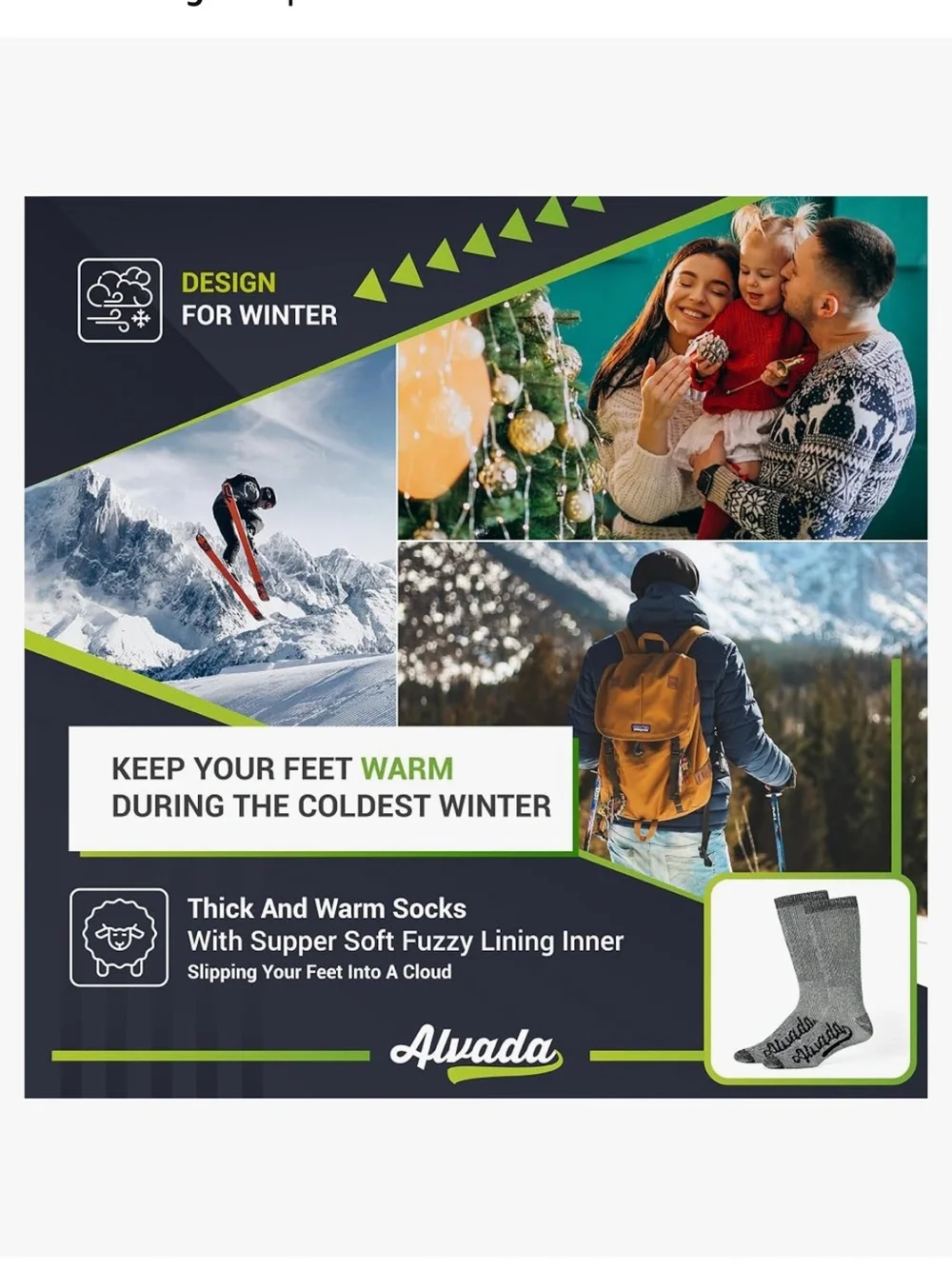 Alvada Mens Merino Wool Crew Socks Thermal and Warm Socks for Winter Work Hiking